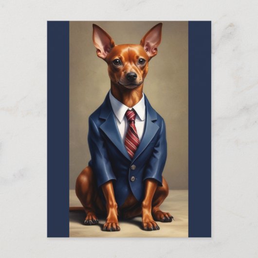 Rode Miniatuur Pinscher Dragen Suit en Stropdas Briefkaart (Voorkant)