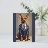 Rode Miniatuur Pinscher Dragen Suit en Stropdas Briefkaart (Staand voorkant)