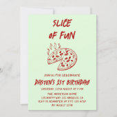 Rode Minimaal Fun Pizza Verjaardag Slice Kaart (Voorkant)