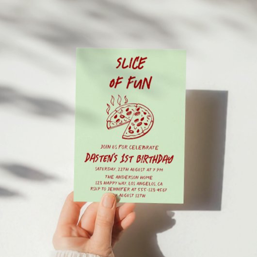 Rode Minimaal Fun Pizza Verjaardag Slice Kaart