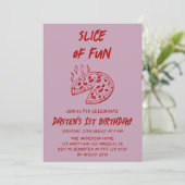 Rode Minimaal Fun Slice Pizza Verjaardag Kaart (Staand voorkant)