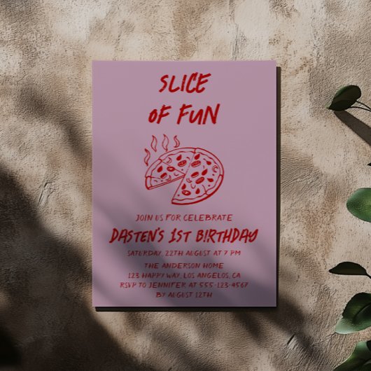 Rode Minimaal Fun Slice Pizza Verjaardag Kaart