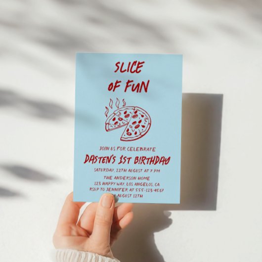 Rode Minimaal Fun Slice Pizza Verjaardag Kaart