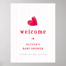 Rode Minimale Hart Streep Baby Shower Welkom 