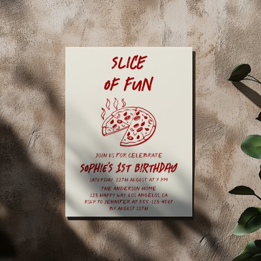 Rode Minimale Plok Fun Pizza Verjaardag Kaart