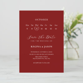 Rode minimalistische bewaar de datum kalender save the date