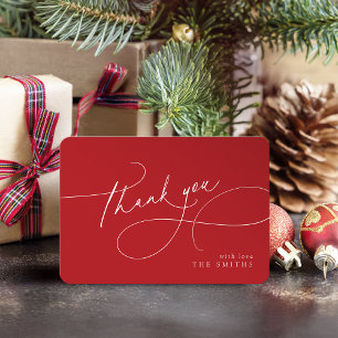 Rode Minimalistische Elegante Script Kerst Dank Je Bedankkaart
