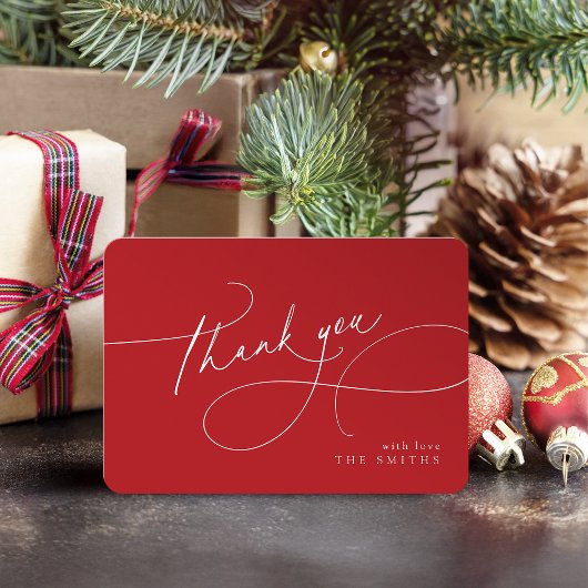 Rode Minimalistische Elegante Script Kerst Dank Je Bedankkaart