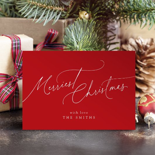 Rode Minimalistische Elegante Script Merry Kerstmi Feestdagenkaart