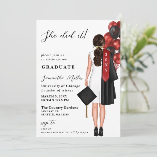 Rode minimalistische foto ze deed het Afstuderen Kaart (Staand voorkant)