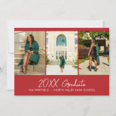 Rode Minimalistische Fotocollage Afstudeerfeest Kaart (Voorkant)