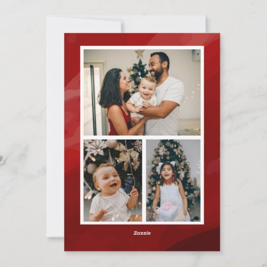 Rode minimalistische fotocollage Vrolijk kerstfees Feestdagenkaart (Achterkant)