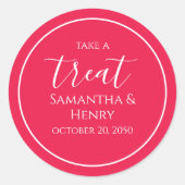 Rode minimalistische huwelijksbetrokkenheid kallig ronde sticker (Voorkant)
