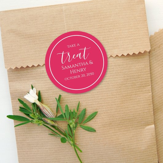 Rode minimalistische huwelijksbetrokkenheid kallig ronde sticker