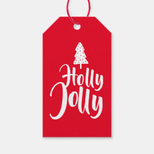 Rode minimalistische kalligrafie Holly Jolly to Fr Cadeaulabel