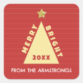 Rode Minimalistische Kerstboom Naam Vierkante Sticker (Voorkant)