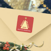 Rode Minimalistische Kerstboom Naam Vierkante Sticker