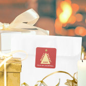 Rode Minimalistische Kerstboom Naam Vierkante Sticker