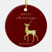 Rode minimalistische Merry Christmas Gold Rendier Keramisch Ornament (Voorkant)