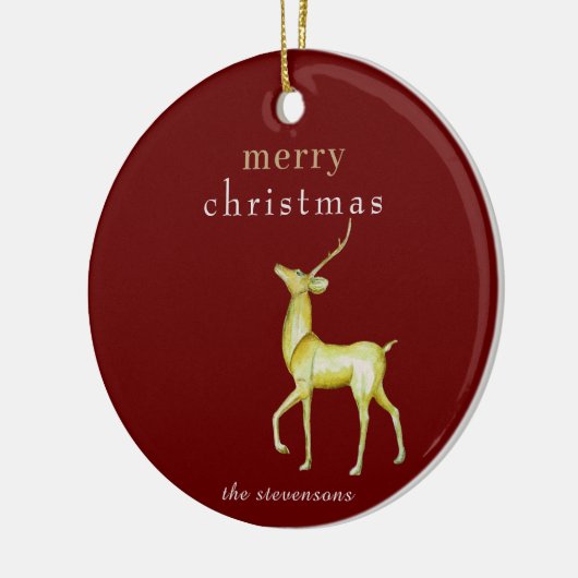 Rode minimalistische Merry Christmas Gold Rendier Keramisch Ornament (Links)