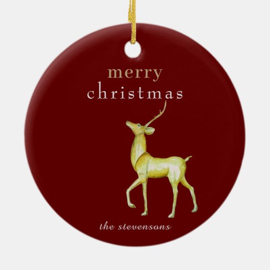 Rode minimalistische Merry Christmas Gold Rendier Keramisch Ornament (Achterkant)