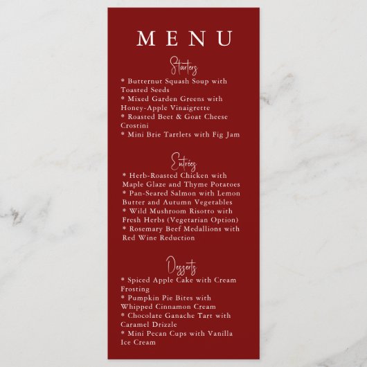 Rode Minimalistische Moderne Trouwmenu Menu (Voorkant)