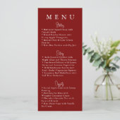 Rode Minimalistische Moderne Trouwmenu Menu (Staand voorkant)