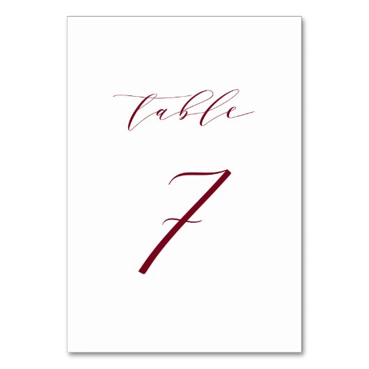 Rode minimalistische script tafelnummer 7 (Voorkant)