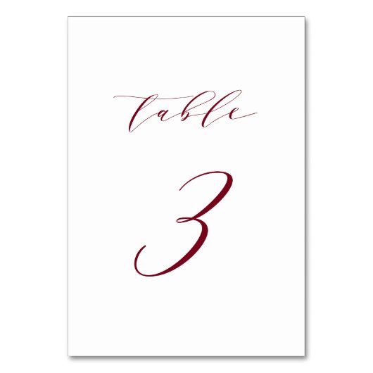 Rode Minimalistische Script Trouwtafel Nummer 3 Kaart (Voorkant)