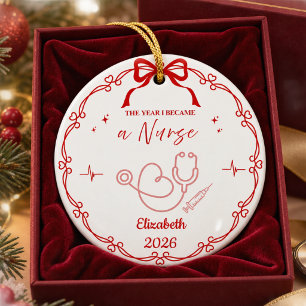 Rode Minimalistische Verpleegster Kerstmis Aangepa Keramisch Ornament
