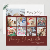 Rode minimalistische vrolijke kerst 9 foto collage feestdagenkaart (Voorkant / Achterkant)