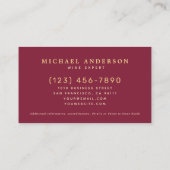 Rode  minimalistische wijnsommelier barman visitekaartje (Achterkant)