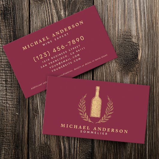Rode  minimalistische wijnsommelier barman visitekaartje