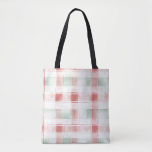 Rode Mint Pepermunt Mokka Geruite Strepen Kerstmis Tote Bag