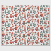 Rode Mint Rendier Beer Sinterklaas Patroon Kerstmi Cadeaupapier (Vlak)