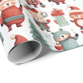 Rode Mint Rendier Beer Sinterklaas Patroon Kerstmi Cadeaupapier (Rol Hoek)