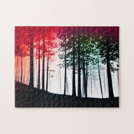 Rode Mist Hoesjes Zwart Silhouet Bos Legpuzzel