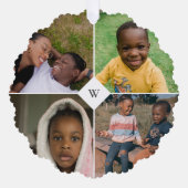 Rode Mistletoe Wit Monogram Fotocollage Familie Ornament Kaart (Voorkant)