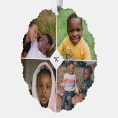 Rode Mistletoe Wit Monogram Fotocollage Familie Ornament Kaart (Links)