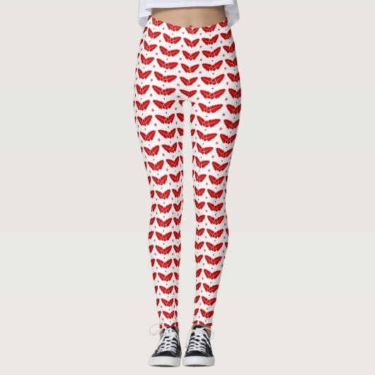Rode Mistletoes op Witte Achtergrond Kerstmis Leggings (Voorkant)