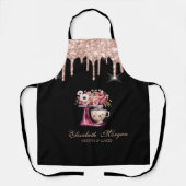 Rode Mixer Flowers Roos Gold Drips Bakkerij Zwart Schort (Voorkant)