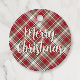 Rode, Mocha & Cream Plaid met Vrolijk Kerstfeest Bedankjes Labels