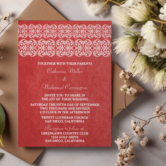 Rode Modern Bohemian Wedding Invite Kaart