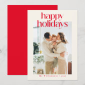 Rode moderne aangepaste foto Happy Christmas Minim Feestdagenkaart (Voorkant / Achterkant)