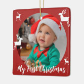 Rode Moderne Baby Eerste Kerstfoto Keramisch Ornament (Links)