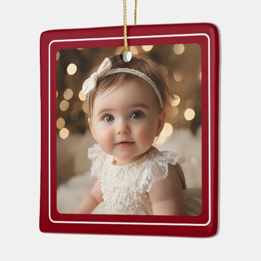 Rode moderne Baby-foto minimalistische kerstfoto Keramisch Ornament (Links)