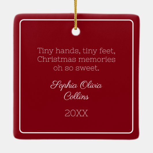 Rode moderne Baby-foto minimalistische kerstfoto Keramisch Ornament (Achterkant)