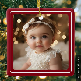 Rode Moderne Babyfoto Minimalistische Kerstfoto Keramisch Ornament