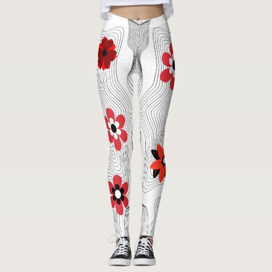 Rode moderne bloemen leggings (Voorkant)