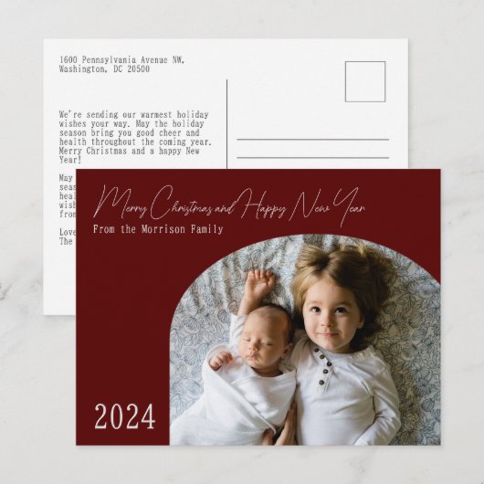 Rode moderne Boho Chic-boog Kerstkaart   Feestdagenkaart (Voorkant / Achterkant)